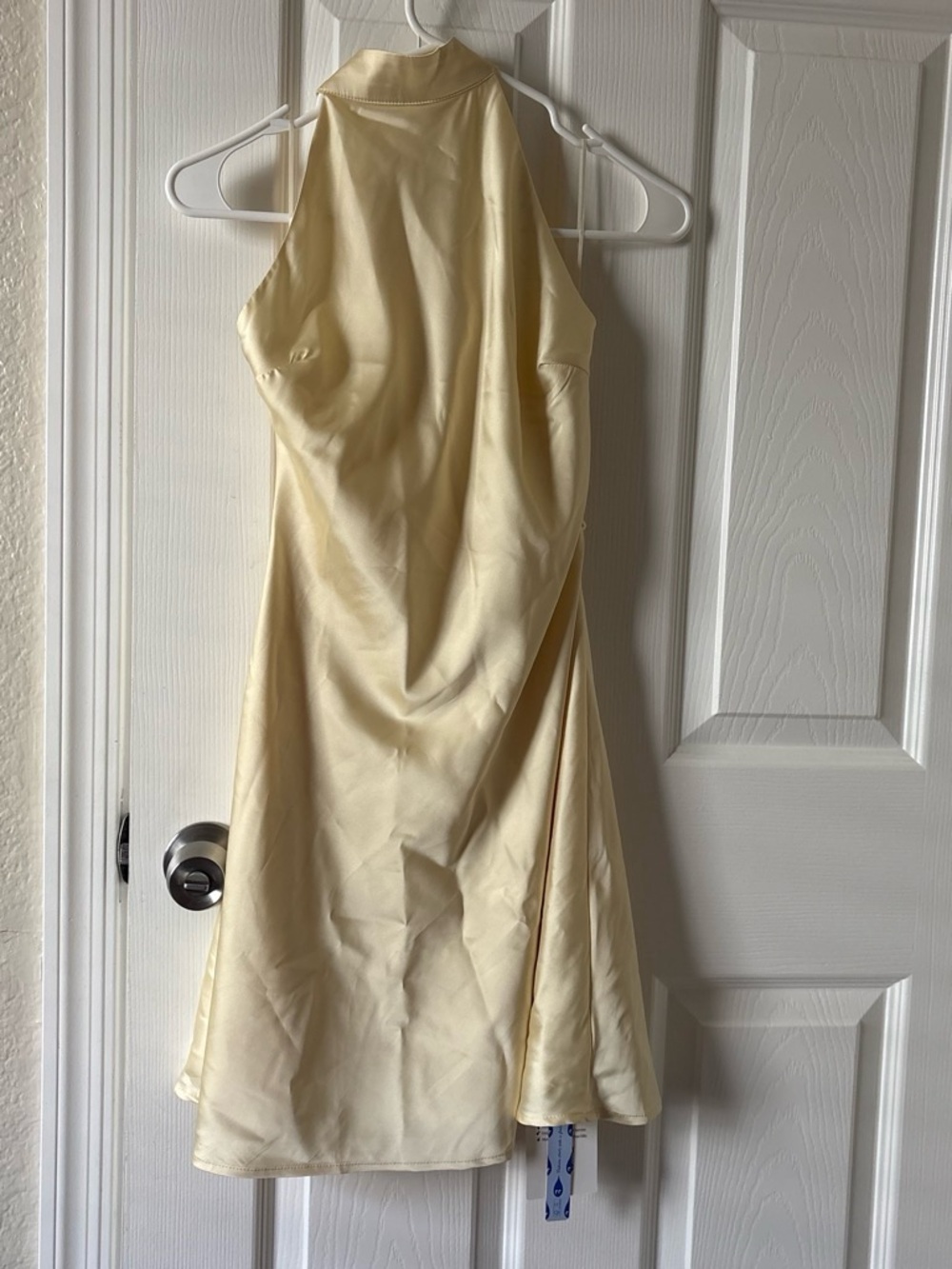 Cider Strapless Pale Yellow Satin Halter Dress